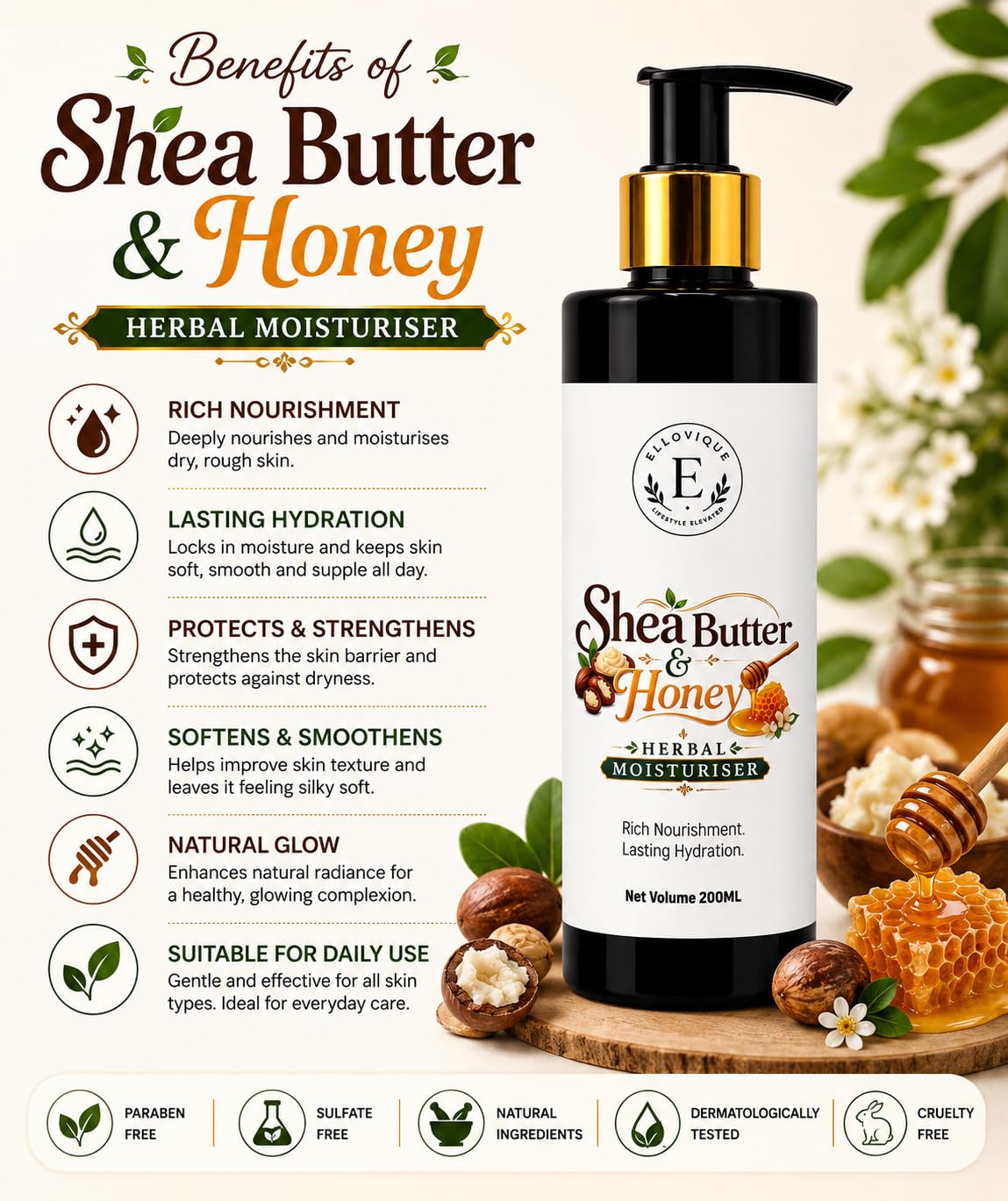 Shea Butter Honey Herbal Moisturiser, 200ml